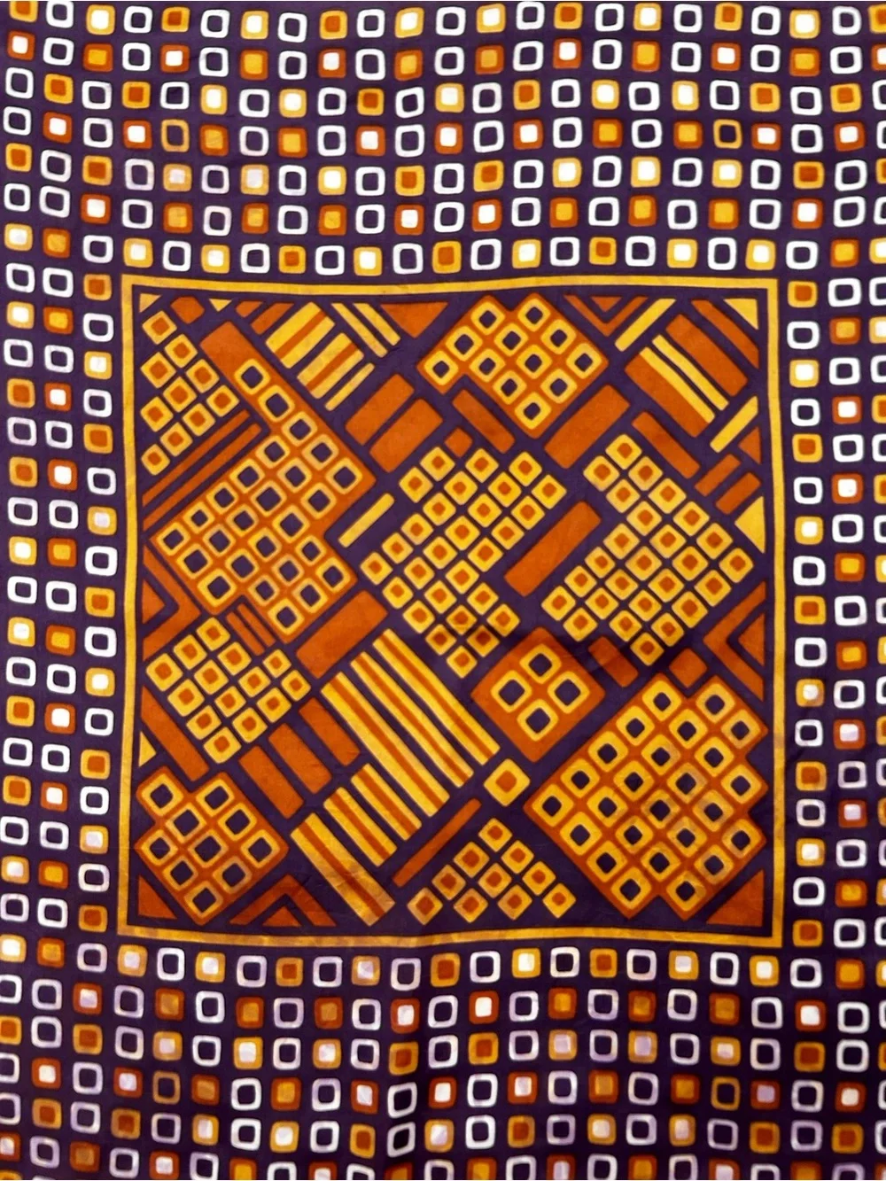 Vintage Mod Geometric Square Scarf Brown Orange Retro Silk Scarf